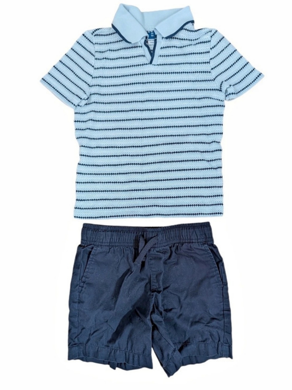 Old Navy Knit Striped Polo Shirt and Navy Shorts Set Baby Blue